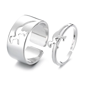 Bagues de couple dinosaure style punk avec anneau ouvert ajustable en argent poli