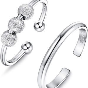 Fidget Spinning Beads Rings Copper Adjustable Open Anxiety Relief Stackable Fashion Jewelry For Women