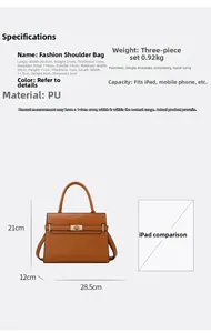 Guide détaillé des tailles pour ensemble de 3 sacs Kelly en similicuir avec comparaison iPad