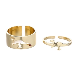 Ensemble de bagues de couple dinosaure doré ajustable style punk pour femmes et hommes