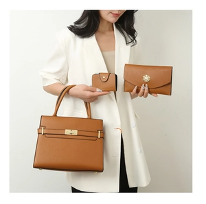 Ensemble de sacs à main en cuir marron 3 pièces comprenant sac fourre-tout et portefeuille