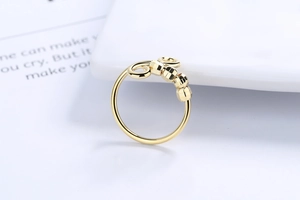 Close-up of golden fidget ring with movable faceted beads for stress and anxiety relief