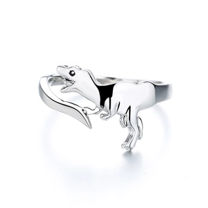 Bague ouverte dinosaure argentée minimaliste avec un design créatif de T-Rex pour femme