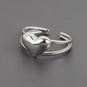 Verstellbarer Herz Ring Kupfer Doppelstöckiges Hohles Design Poliert Minimalistischer Modeschmuck Für Damen