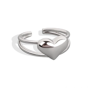 Polierter silberner doppelreihiger offener Ring mit minimalistischem 3D-Herz-Design