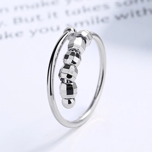 Anxiety Ring Copper Rotating Beads Stress Relief Fidget Spinner Adjustable Jewelry For Women