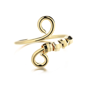 Golden open adjustable spinner ring with geometric hexagonal beads for anxiety relief