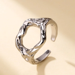 Bague Coeur Texture Lave Irrégulière Cuivre Anneau Ouvert Réglable Style Métal Liquide Minimaliste Bijoux Pour Femmes