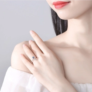 Silberner offener Ring mit blauem Stern und Fischschwanz, verstellbarer Damen-Schmuck