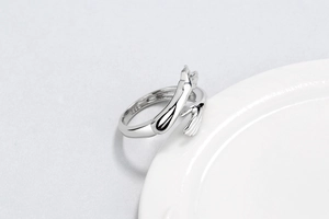 Detail shot of silver hug ring showing the S925 sterling silver hallmark on the inner band