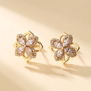 Elegant Clover Flower Copper Necklace Earrings Ring Micro-Paved Cubic Zirconia Sweet Jewelry For Women