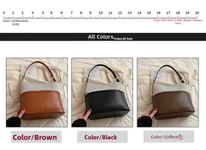 Detailed size comparison of three large capacity PU leather bucket tote bags with 20cm ruler