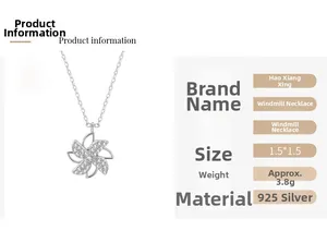 Detail of 925 sterling silver windmill necklace weighing 3.8g with dimensions 1.5x1.5cm