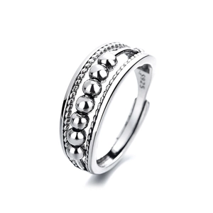 Anello vintage in argento sterling S925 con perline rotanti e motivi a corda intrecciata