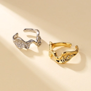 Minimalist irregular lava texture open rings in gold and silver with 925 hallmarks