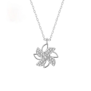 Elegant rotating silver windmill necklace with sparkling micro-pave zircon crystals for women