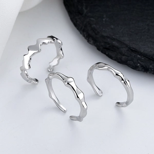 Adjustable Open Rings For Women Irregular Wave Liquid Metal Texture Minimalist Retro Style Fashion Jewelry S925 Stamped