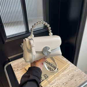 Sac À Bandoulière Mini Mode Pour Femmes Sac À Main En Cuir PU Avec Poignée En Künstliche Perles Métal Bouton Rond Tendance