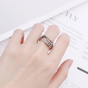 Retro S925 sterling silver spinning bead ring with adjustable crossover wrap band for women
