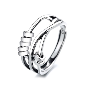 Double layer S925 sterling silver anxiety ring with five movable beads for stress relief