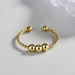 Fidget Rings For Anxiety Relief Women Copper Twisted Band Rotating Beads Adjustable Open Fashion Jewelry Minimalist