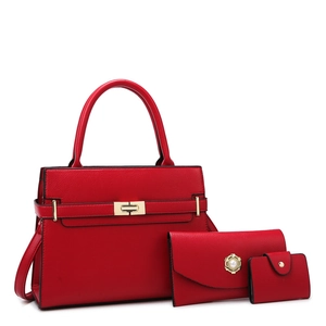 Ensemble de 3 sacs à main rouges en cuir grainé avec fermoirs en métal doré chic