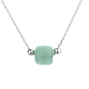 Elegant Hetian Jade lucky bead necklace with S925 silver plated chain for women