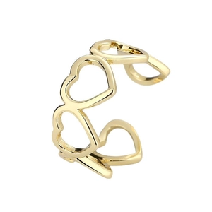 Adjustable gold heart hollow-out open ring for women with minimalist interlinked design