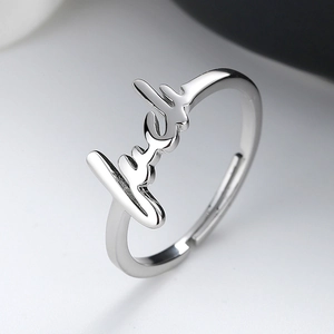 Luck Letter Ring Minimalist Copper Plated Script Handwriting Adjustable Open Fashion Jewelry For Women