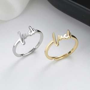 Minimalist adjustable Luck letter rings in gold and silver finish for a trendy fashion look