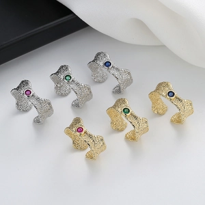 Adjustable textured open rings with colorful zircon stones in gold and silver finish
