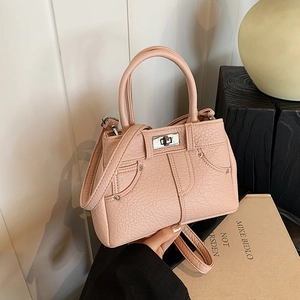 Fashion Women Handbag PU Leather Litchi Texture Jeans Pocket Design Stitching Rivets Silver Turn Lock Shoulder Crossbody Bag
