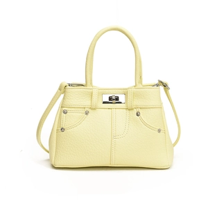 Elegant cream yellow lychee texture handbag with metal turn-lock and crossbody strap
