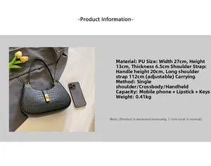 Détails des dimensions du sac à main noir motif crocodile avec bandoulière réglable