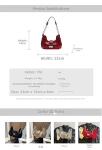 Detailed size specifications for quilted underarm bag with metal chain strap