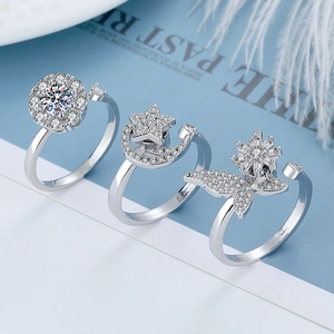 Anxiety Spinner Rings For Women Copper Zircon Butterfly Star Moon Rotating Adjustable Anti Stress Fidget Jewelry