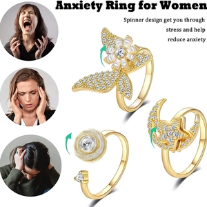 Luxury gold spinner ring set with butterfly and zircon stones for anxiety relief