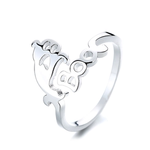 Minimalist silver Halloween ghost ring with cutout eyes and BOO lettering on band