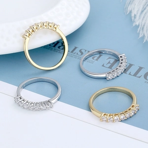 Anelli sovrapponibili in argento sterling S925 con fila di zirconi tondi brillanti