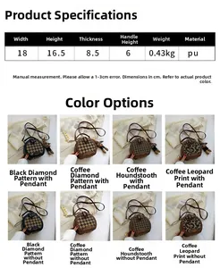 Detailed size parameters and layout display for the round checkered crossbody bag