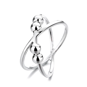 Zweilagiger Silber-Cross-Ring mit vier beweglichen Perlen zur Linderung von Stress und Angst