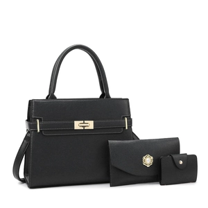 Ensemble 3 pièces de sacs noirs en similicuir avec détails dorés élégants