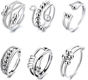 Fidget Ringe Versilbertes Kupfer Angstabbau Drehbar Bewegliche Perlen Verstellbar Offen Einfache Mode Frauen Geschenk