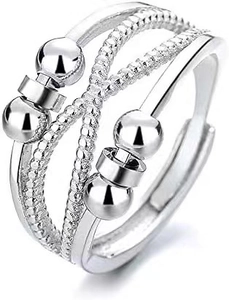 Polierter silberner mehrlagiger Fidget-Ring mit beweglichen Perlen gegen Stress