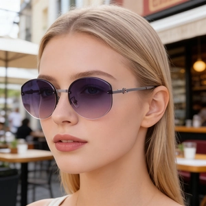 Chic rimless sunglasses for women with purple gradient lenses and fine metal frames