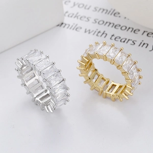Bague Éternité Zirconia Coupe Baguette Base Cuivre Anneau Ajustable Bijoux De Mode Minimalistes Pour Femmes