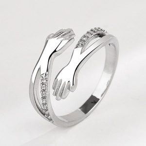 Romantischer Ring Hände Umarmung Kupfer Zirkonia Verstellbar Minimalistischer Modeschmuck Für Paare