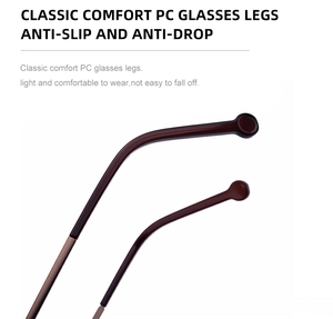 Detail of dark brown PC temple arms with anti-slip design and metal hinges