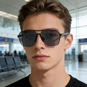 Classic men's square frame sunglasses with grey polarized lenses for outdoor driving