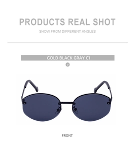 Front view of C1 gold black gray rimless sunglasses with high-quality dark gray lenses